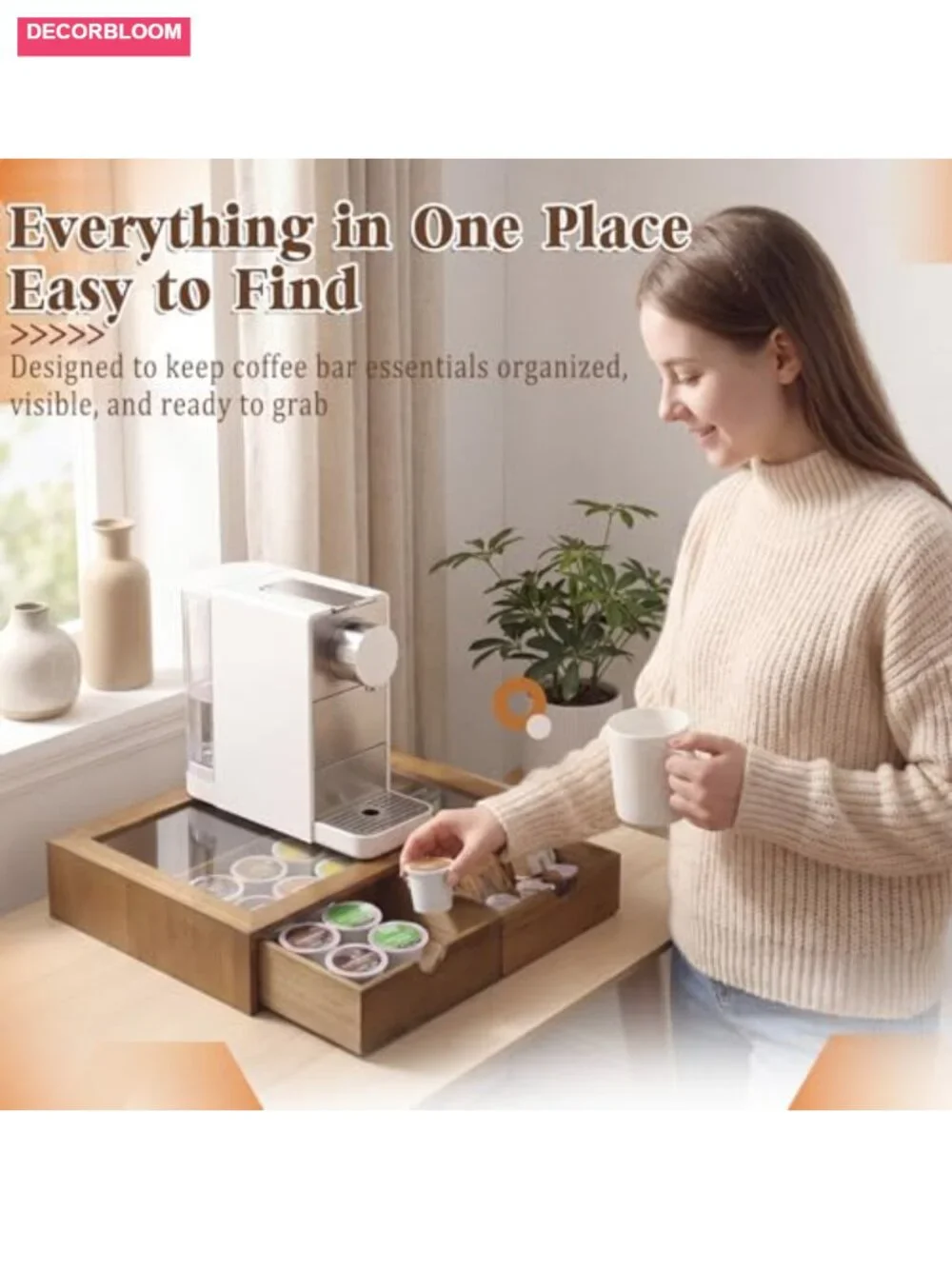 Wooden Coffee Pod Organizer with Acrylic Lid Dual Drawer Large